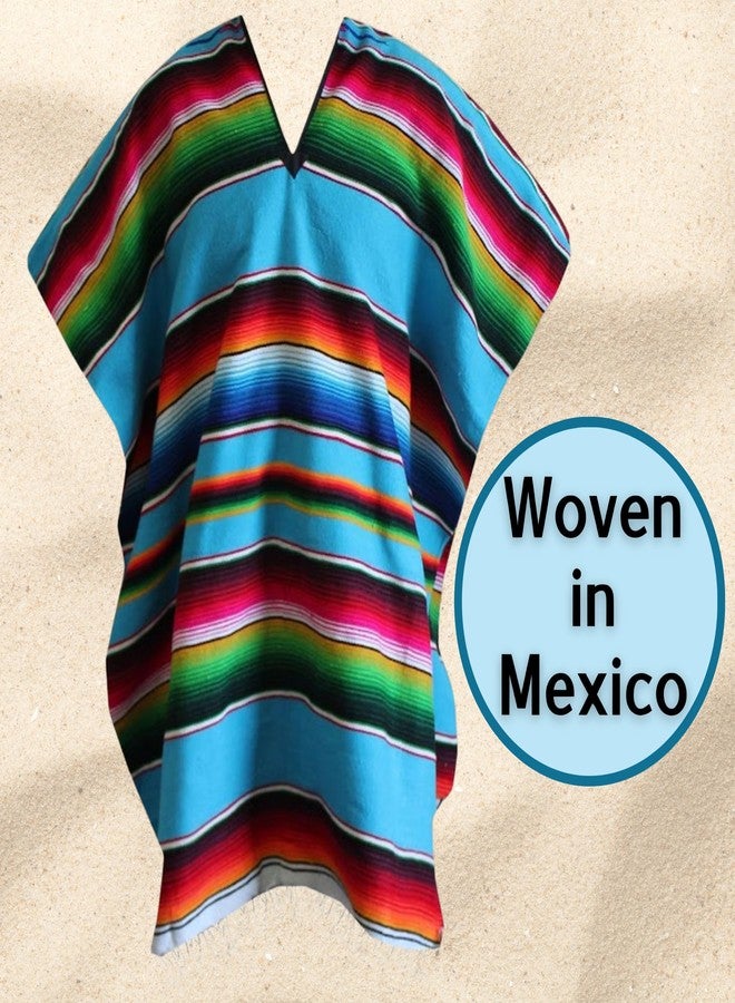 Del Mex Mexican Serape Poncho Adult Costume (Turquoise) - Image 3